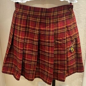 Harry Potter Gryffindor Burgundy Plaid Pleated Skater Skirt with Yellow Accents